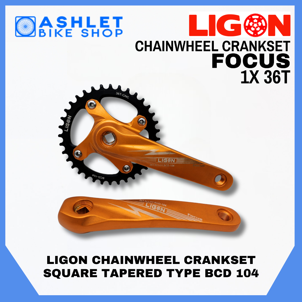 LIGON Chainwheel Crankset FOCUS 1x 36T Square Tapered BCD 104 - ASHLET ...