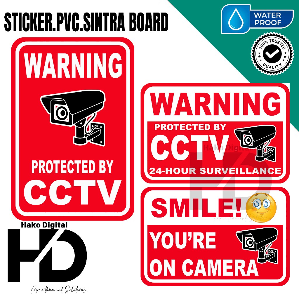 CCTV Warning Sticker Waterproof Fadeproof Red Version | Shopee Philippines