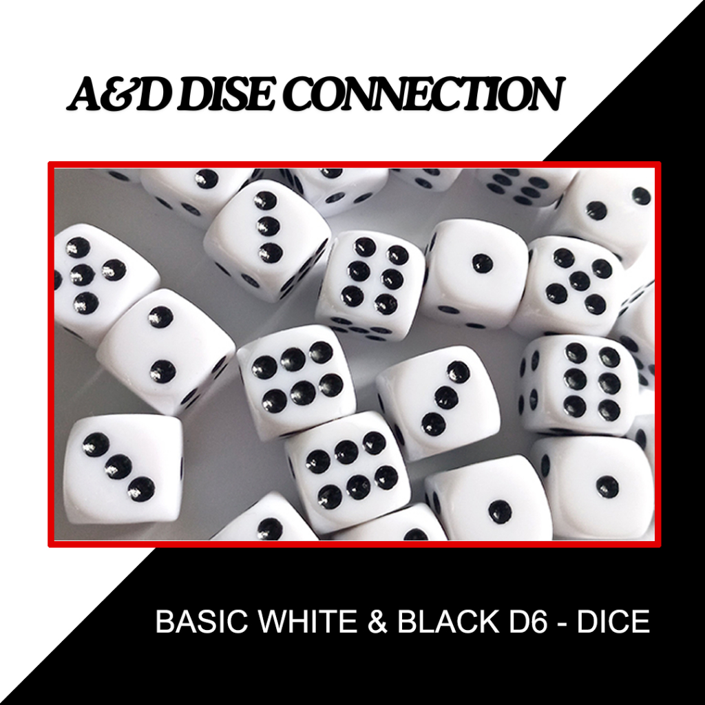 1pc. Basic White & Black D6 - Dice Available Sizes:( 16mm, 14mm, 12mm ...