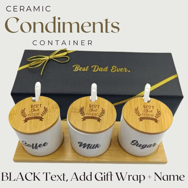 Personalized Engraved Git Set Condiments Coffee Creamer Sugar Wooden ...
