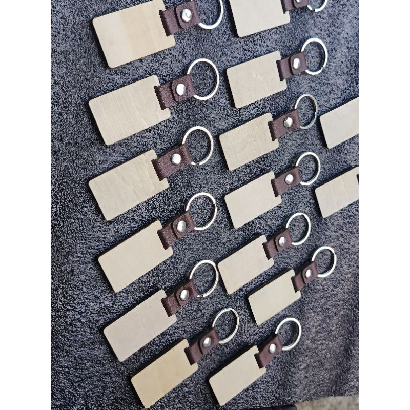 BLANK RECTANGULAR WOODEN KEYCHAINS w/ LEATHER STRAP FOR ENGRAVING DIY ...