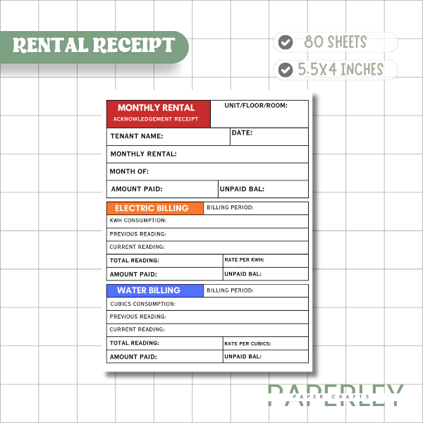 Monthly Rental Receipt Monthly Rental Acknowledgement Receipt | Shopee ...