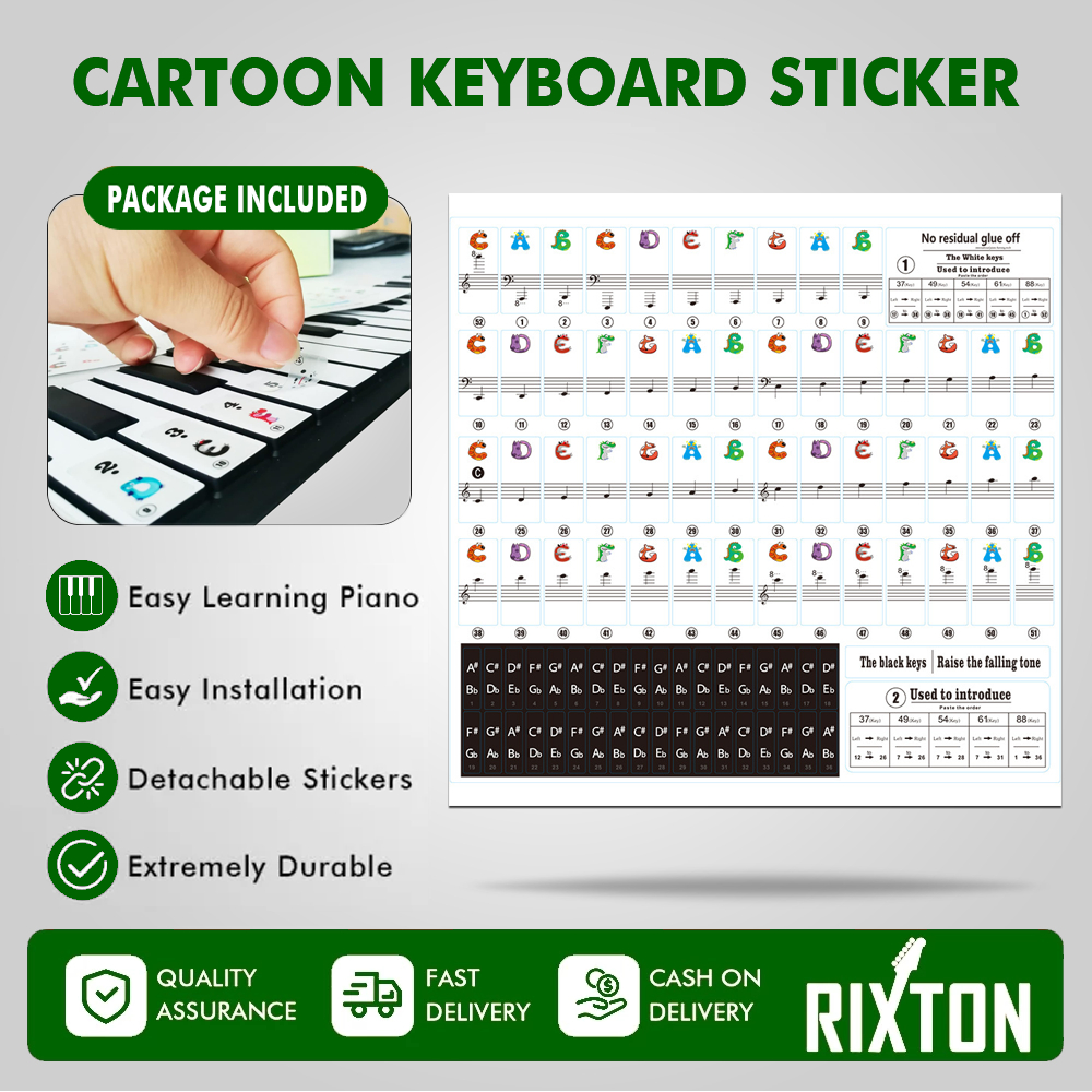 RIXTON Cartoons Piano Keyboard Stickers 88/61/54/49/37 for Learning ...