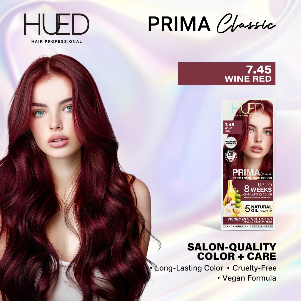 HUED PRIMA Classic Permanent Hair Color Upgraded Formula - 7.45 Wine ...