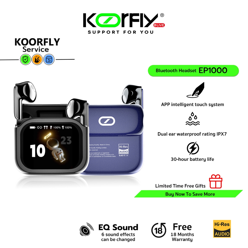 Koorfly EP1000 TWS Wireless Bluetooth Earbuds Sound Smart Touch Screen ...
