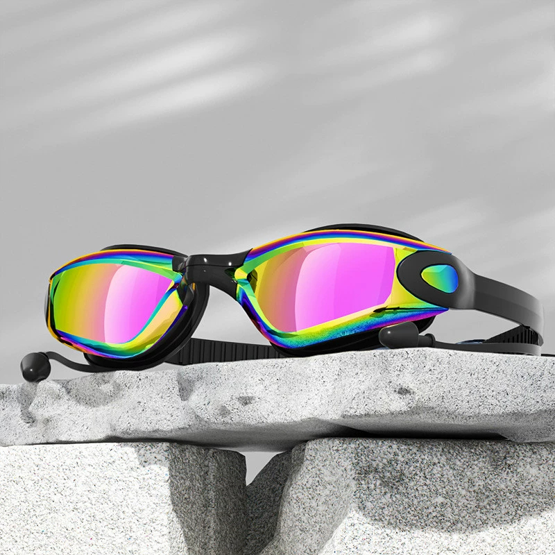 Anti fog and anti UV colorful swimming goggles with earplugs ...