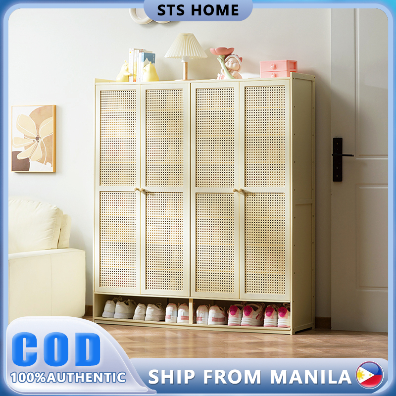 7Layers Bamboo Shoe Cabinet With Rattan Door Breathable Wooden Cream ...
