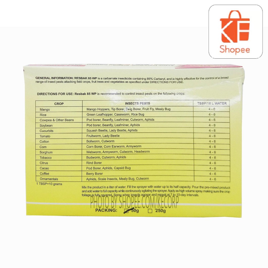 Resbak Carbaryl 85WP 1 BOX WHOLESALE (1KG) Insecticide by Vann Hawk ...