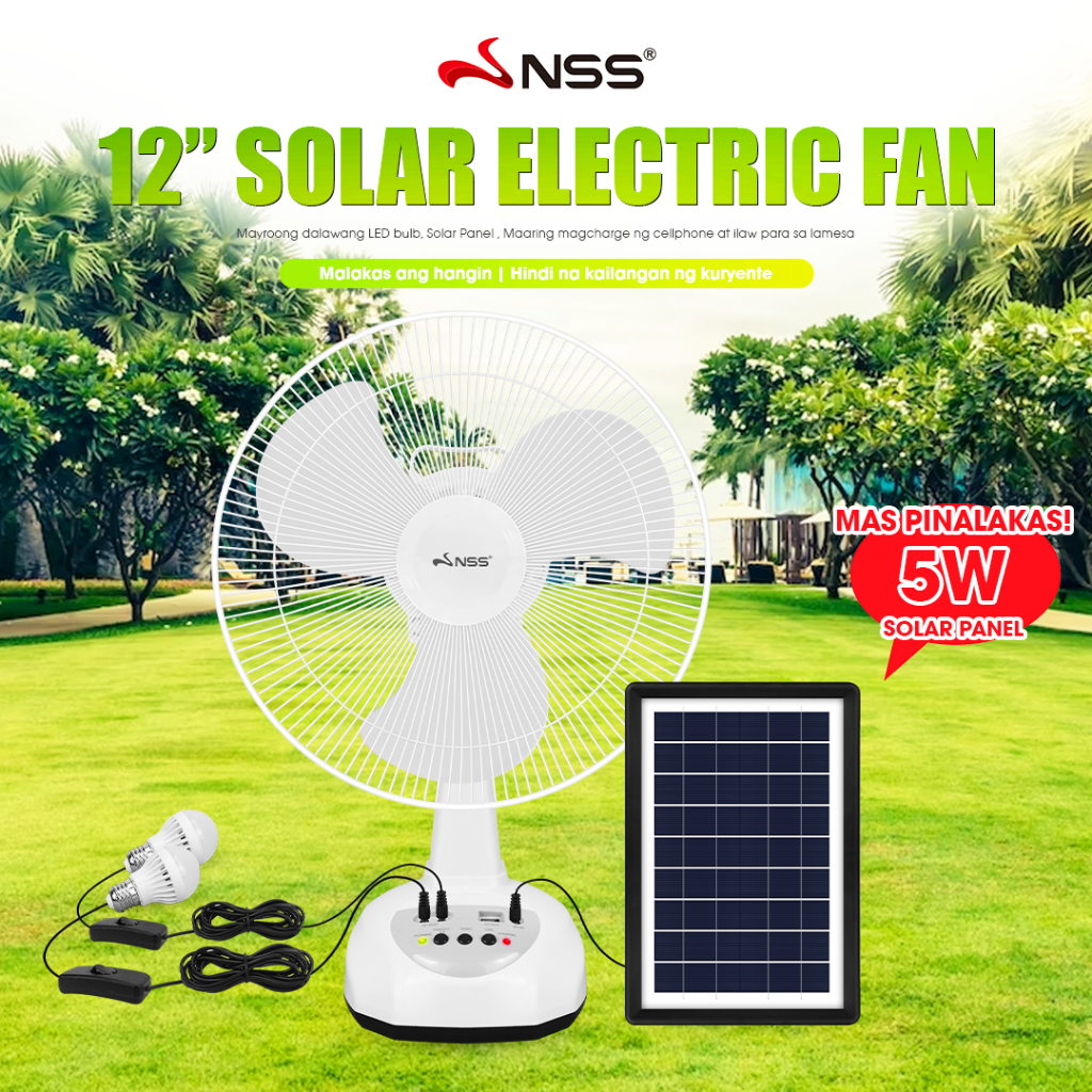 NSS 12inch Solar Panel Charging Fan Solar Electric fan with Charger 2 ...