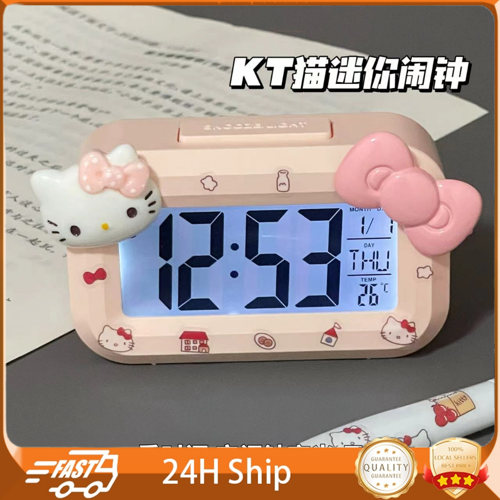 Cute Hello Kitty Mini Alarm Clock with Night Light Portable Desk Clock ...