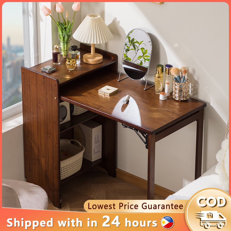 [Foldable]Bamboo Computer Table Study Desk Home Office Desktop Working With  shelf - Main Image