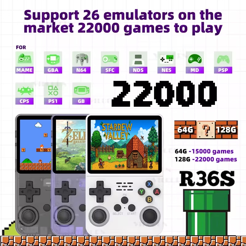 R36S Retro Game Console Gift Portable PSP Handheld Game 3.5 Inch IPS ...