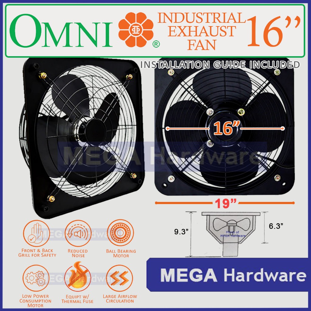 OMNI Industrial Exhaust Fan w/ Grill Wall Mounted (12 inch, 14 inch, 16 ...