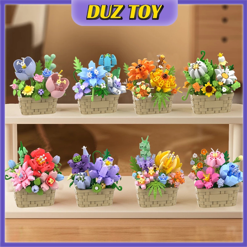 【DUZ】Flower Basket Building Blocks Sunflower Small Particle Assemble ...