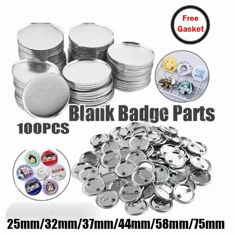 100Pcs 25/37/32/44/5875mm Metal back DIY Badge Button Pins Blank Raw ...