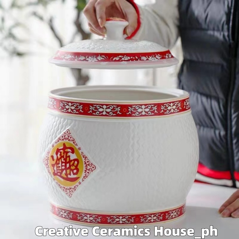 Ceramic Rice Storage Container 5KG/10KG Rice Bucket Sealed with Lid ...