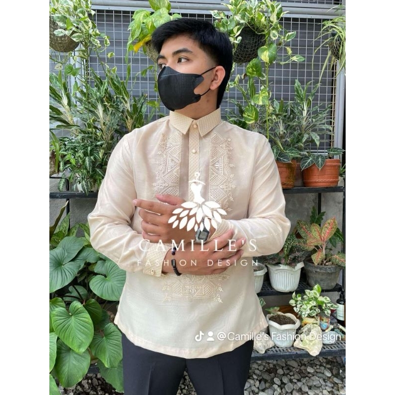 Modern Barong Tagalog BEIGE COLOR Piña organza silk for adult casual ...