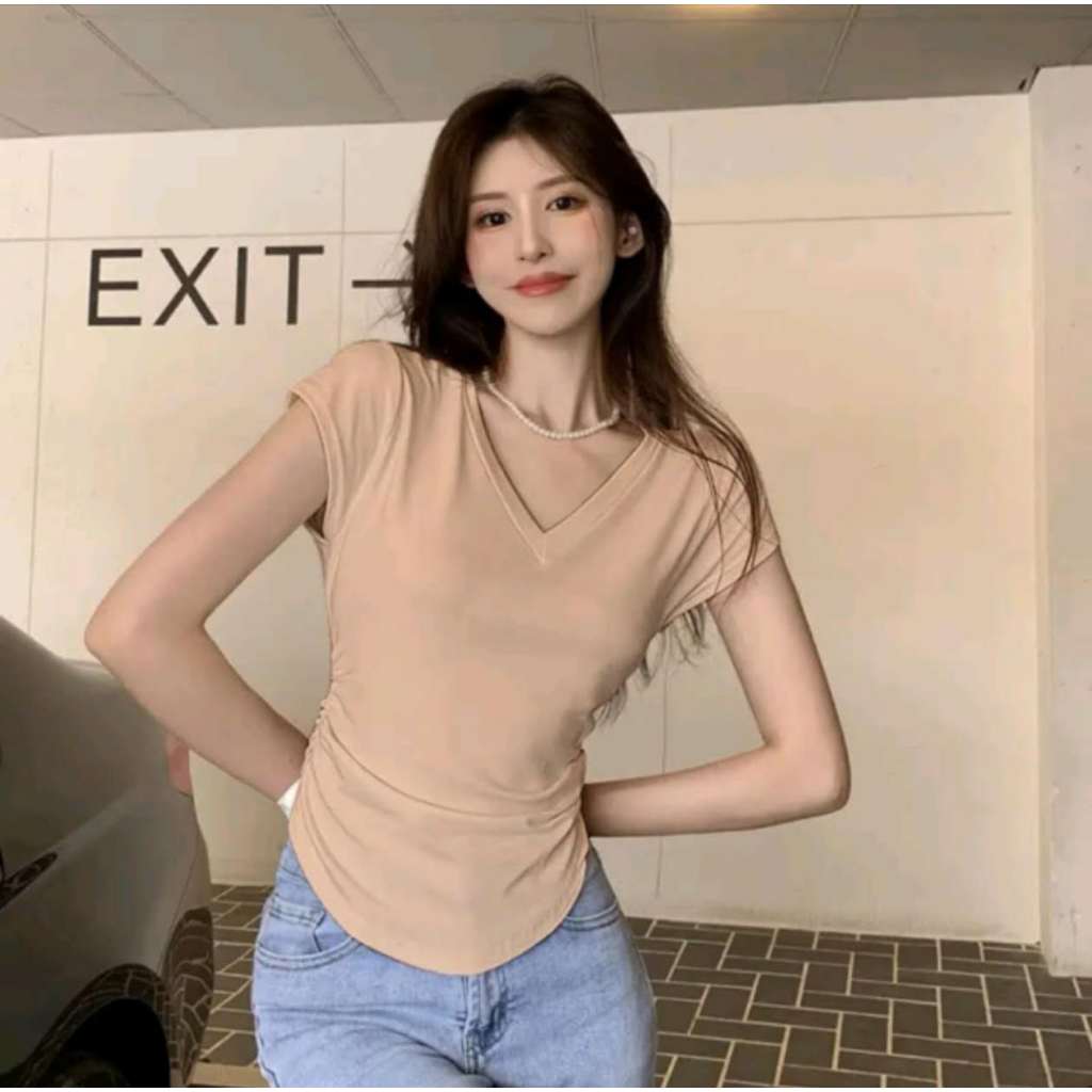 Buy 1 Take 2(Total of 3) Casual Solid V-Neck Top Short Sleeve T-shirt ...
