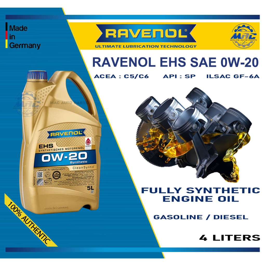 RAVENOL EHS 0W-20 GASOLINE AND DIESEL ENGINE OIL 4 LITERS 1 LITER FULLY ...