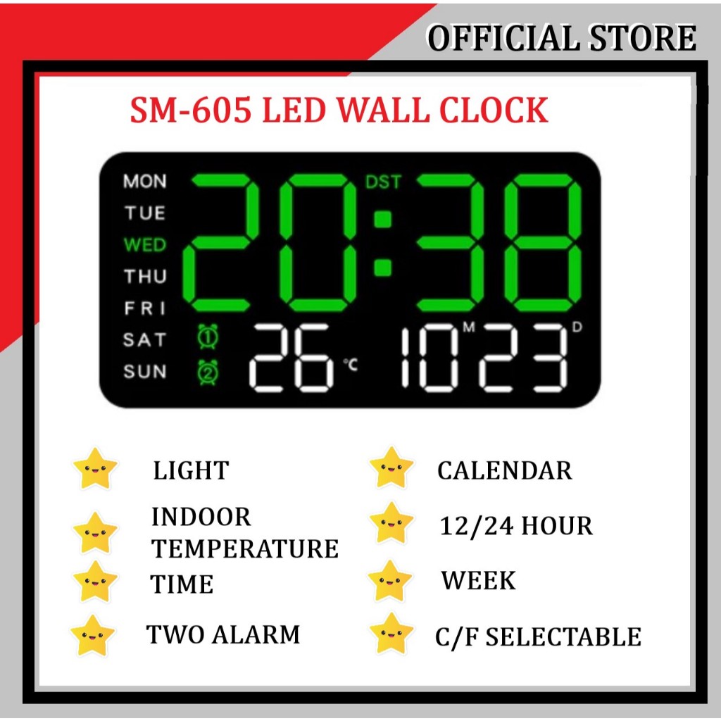 Digital Wall Clock Led Battery Operated Large Screen Display with Date ...