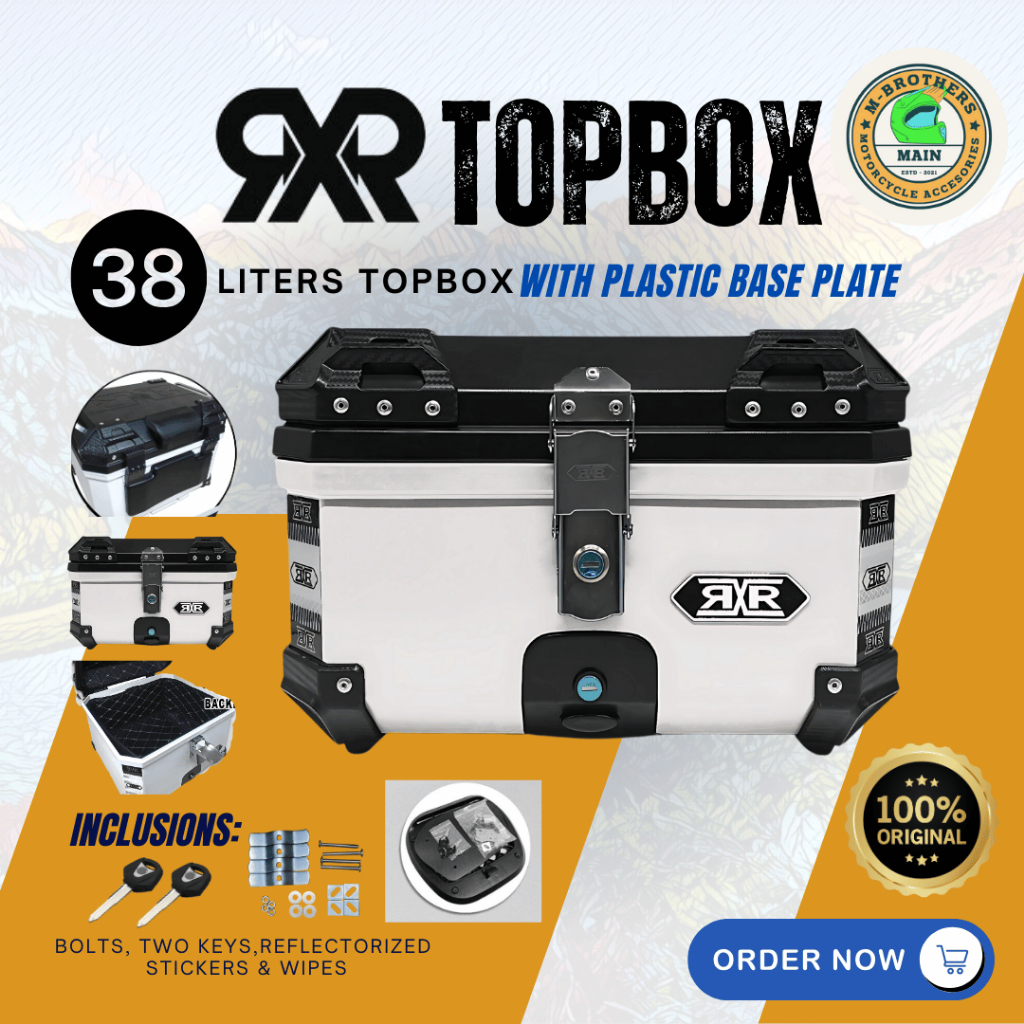 Set RXR 38 Liters (WHITE) Hard Plastic Top Box With CM Monorack Bracket ...