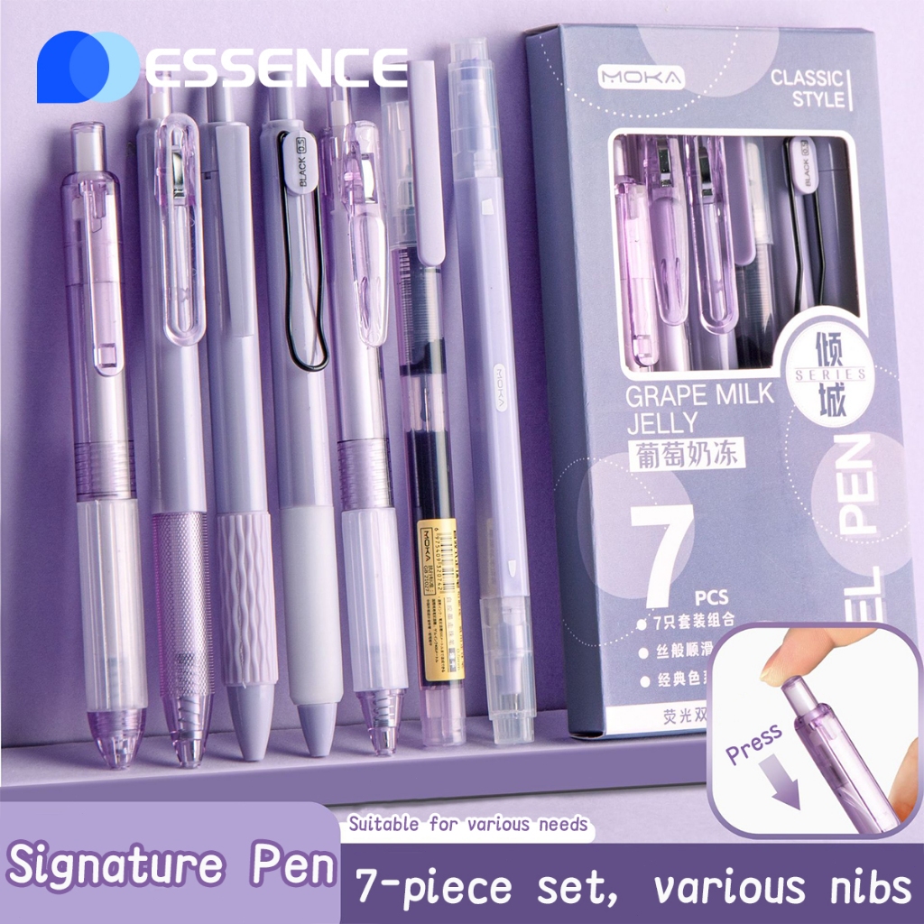 7Pcs/box Retractable Pen 0.5mm Black Ink ballpen gel pen Office ...