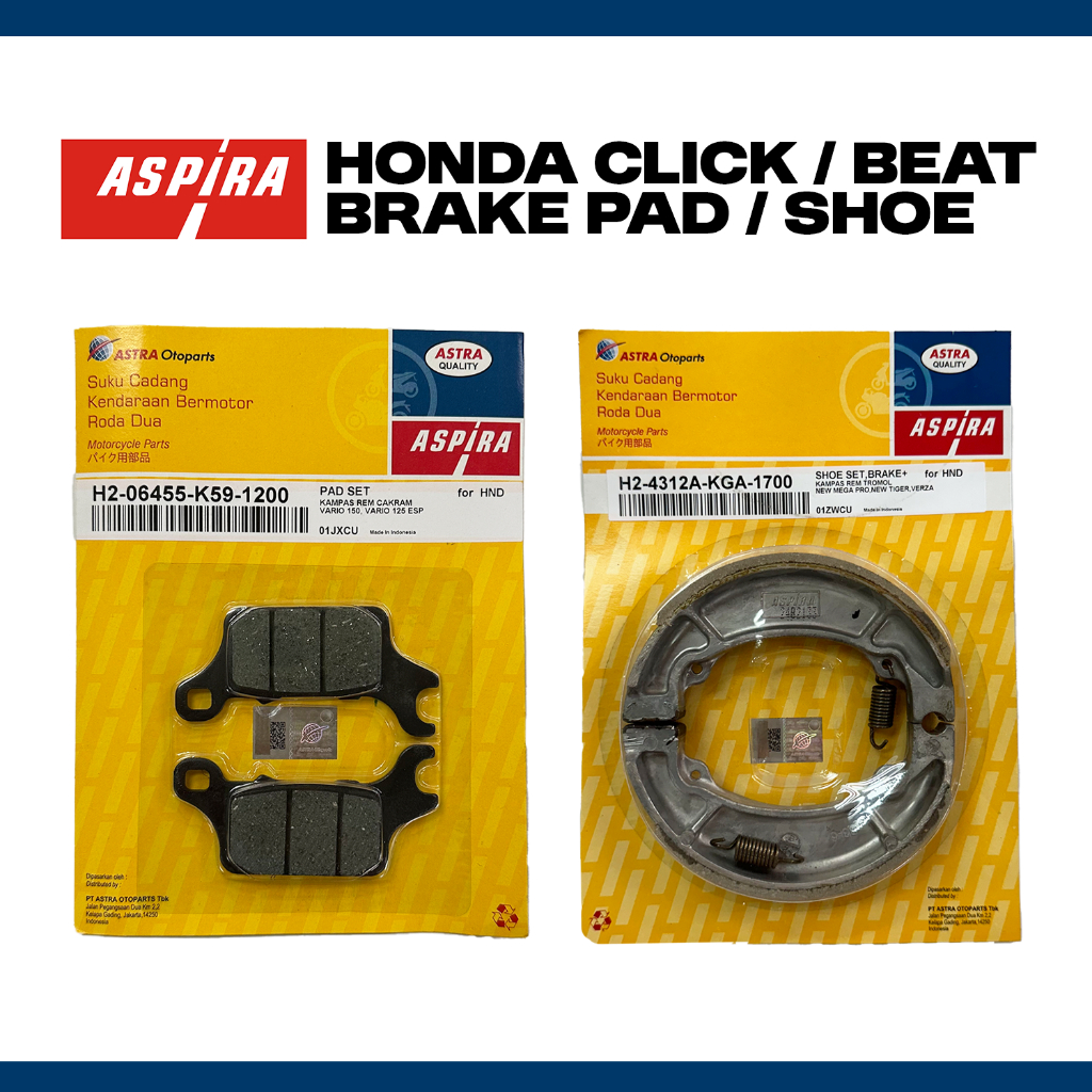 Aspira Honda Beat Fi / Click V1 V2 V3 125 150 160 Brake Pad Brake Shoe ...