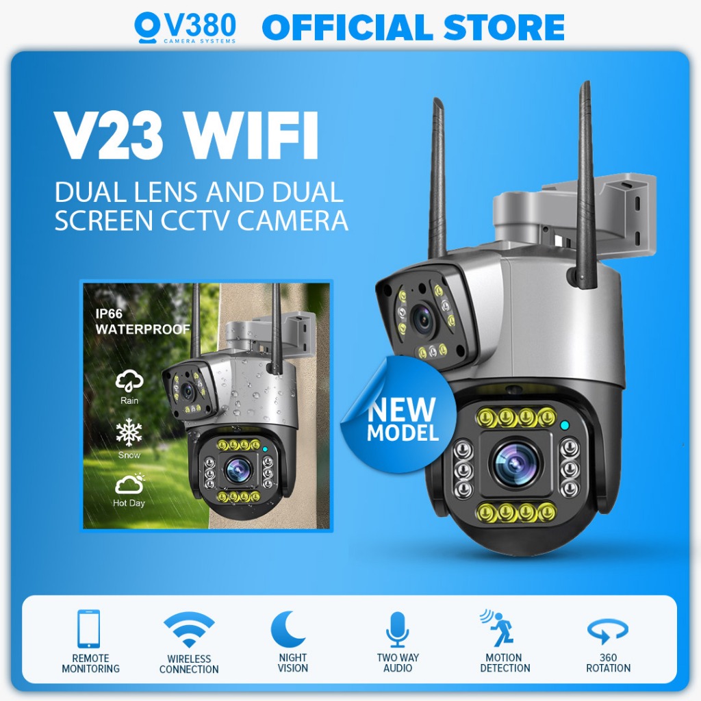 V380 V23 Outdoor CCTV Camera Dual Lens 1080P WiFi Connect to Cellphone ...
