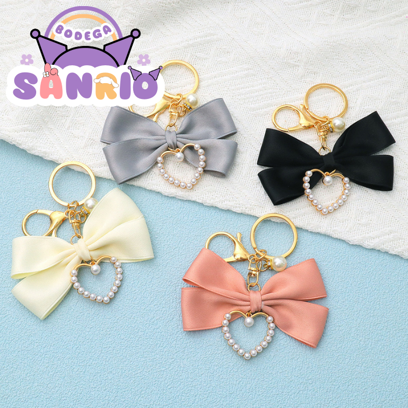 Sweet Imitation Pearl Heart Keychains Fashion Ribbon Bow Keyrings ...