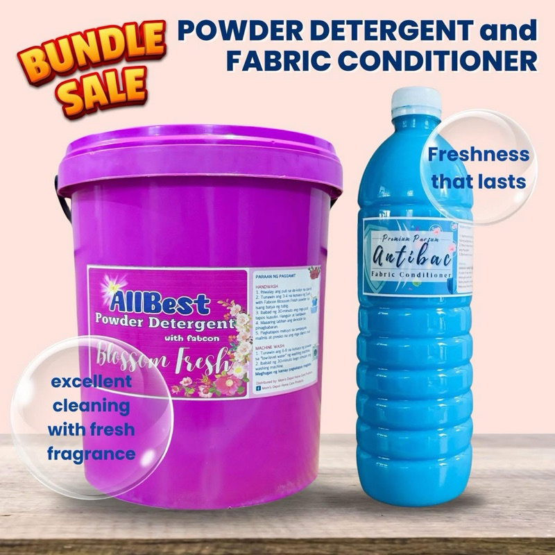 BUNDLE 3kg.SRF DETERGENT POWDER IN TIMBA w/SCOOP AND 1LITER FABCOB ...