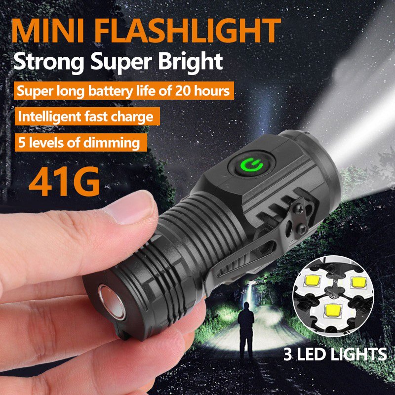 Mini Flashlight Camping LED Light Rechargeable Waterproof Type-C Charge ...