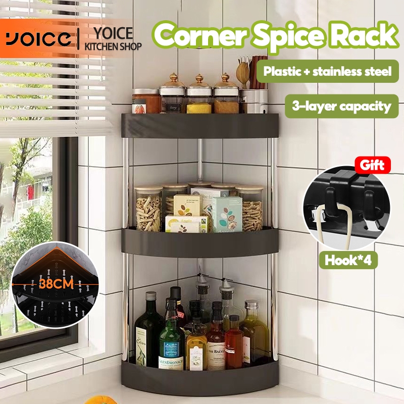 YOICE 3 Layer Kitchen Condiments Organizers Countertop Corner Oil Soy ...
