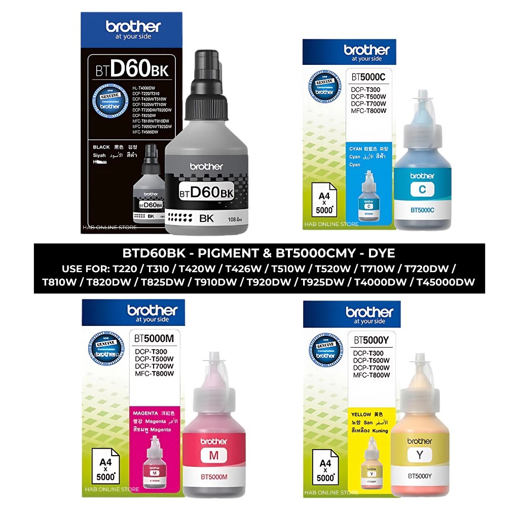 Genuine Brother Ink Refill BT5000 BTD60BK for T420w T520w T720dw T820dw ...
