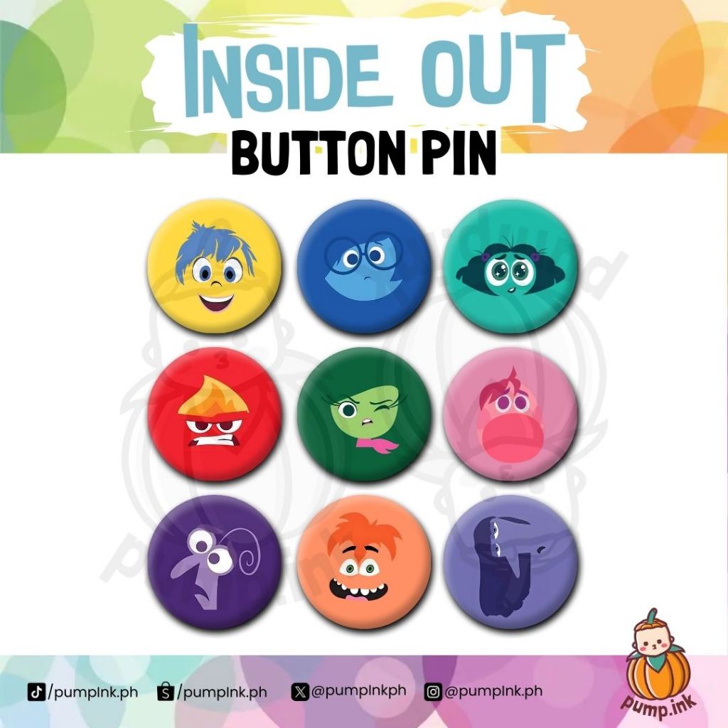 [Pump Ink PH] Inside Out Button Pin Badge Pin | Cartoon Cute Merch ...