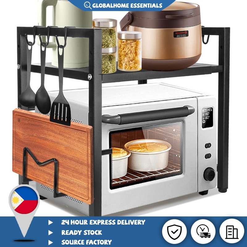 Kitchen Microwave Rack Telescopic Adjustable Steel Material Space Saver ...