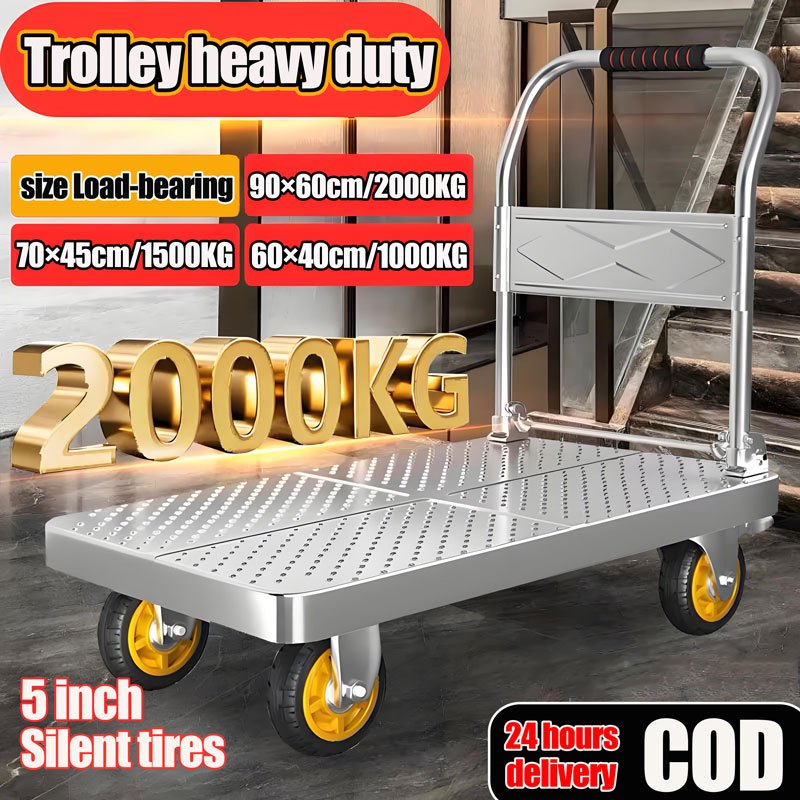 2000kg Heavy Duty Foldable trolley Hand Trucks Rubber Wheel Ultra Quiet ...