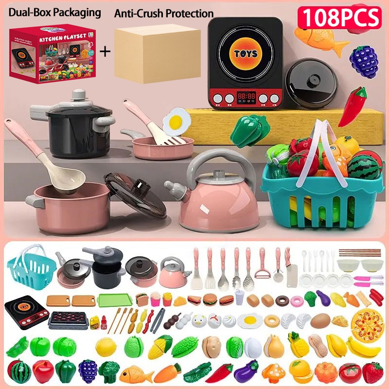 108/92/89/84/69/59/28PCS pink kitchen toys for girls Plastic Cooking toy  Set for kids