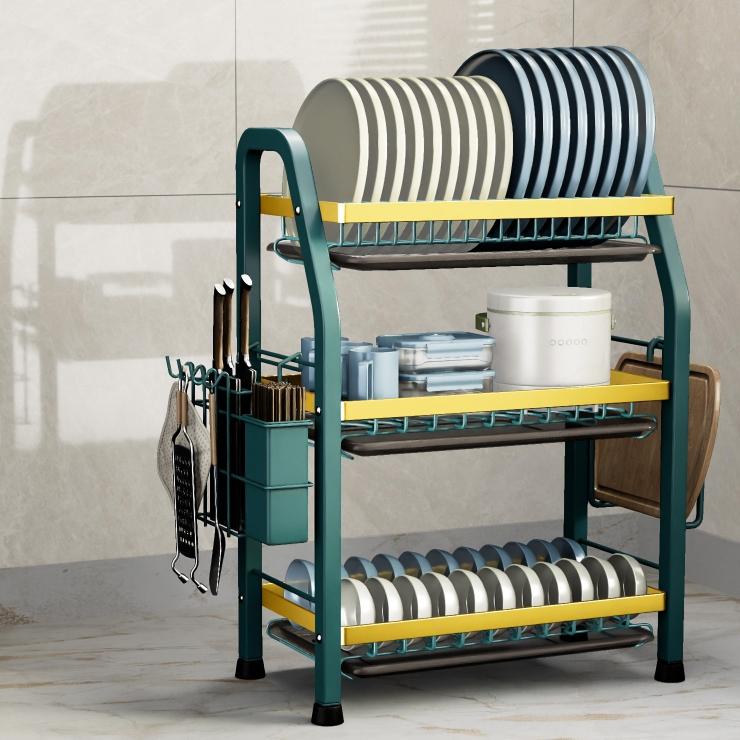 2/3 layer drain rack kitchen dish rack with drain tray dishes and ...