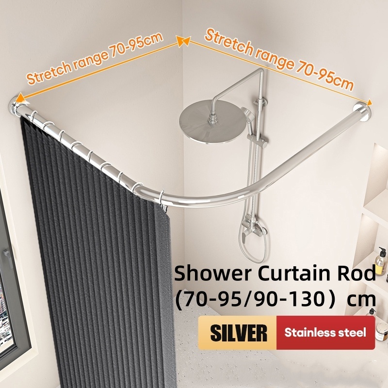 Extendable Curved Shower Rod 70-95cm/90-130cm Punch Free Adjustable ...