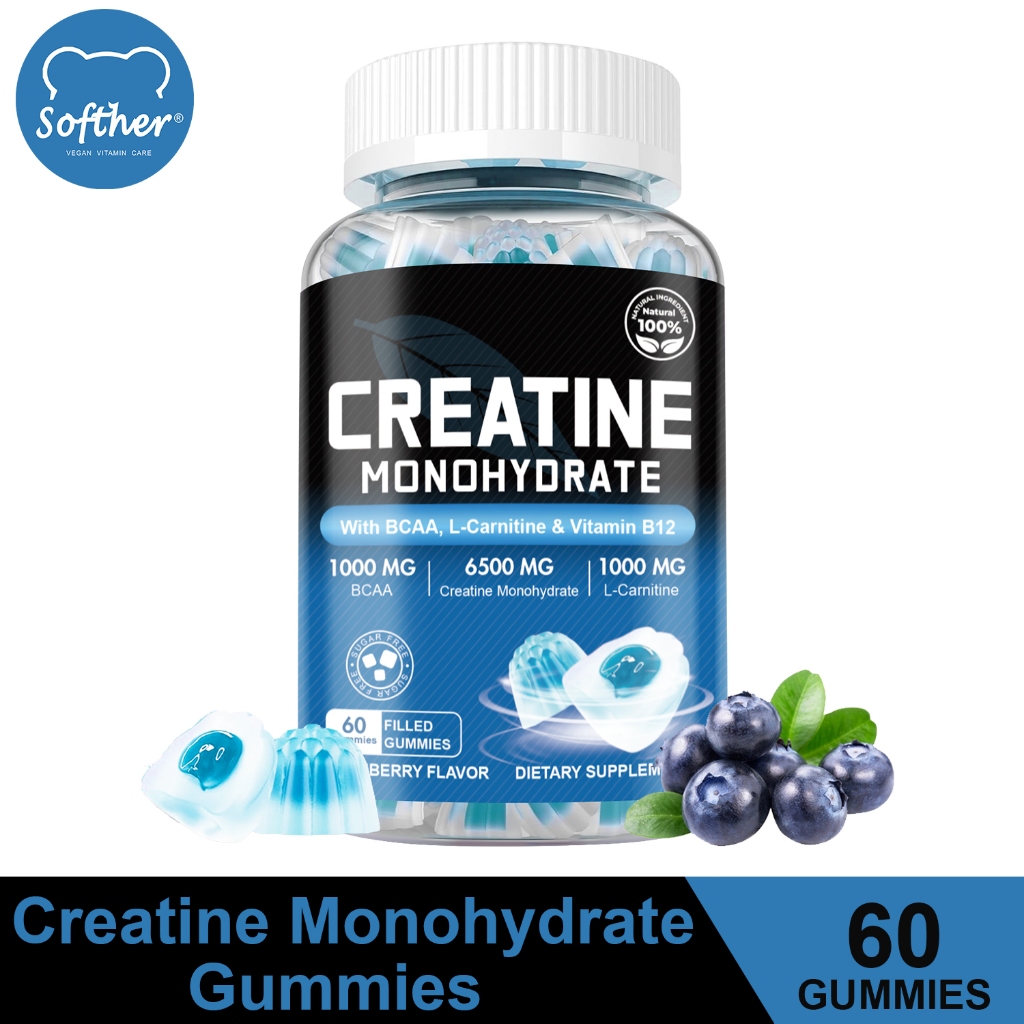 SOFTHER Creatine Monohydrate Gummies with BCAA for Muscle Power Keep ...