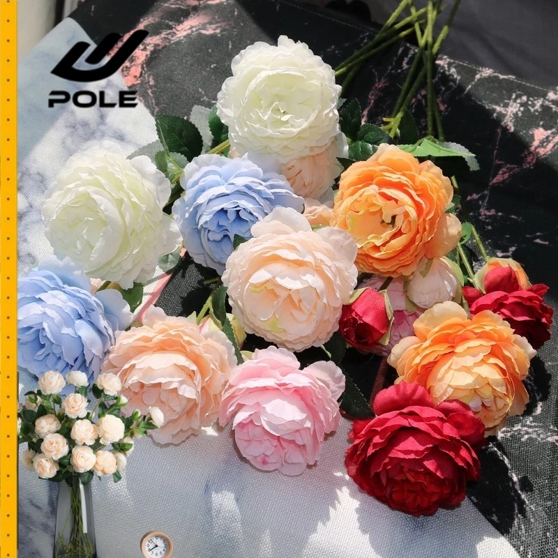 Three-headed Peony Simulated Flower Flocking Three-Headed Lotus Wedding ...