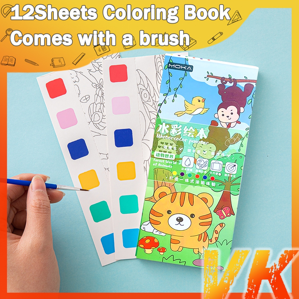 VK Painting Coloring Book Set with Paintbrush Graffiti WaterColor for ...