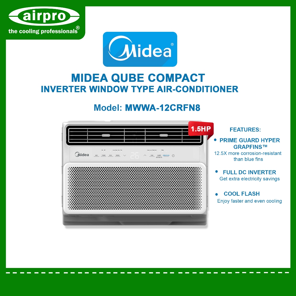 Midea Qube Compact Inverter Window Type Air-Conditioner 1.5HP - MWWA ...