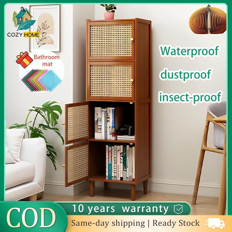 Bamboo Storage Cabinet Book Shelf Rattan Shoe Rack 2/3/4/5 Layers ...