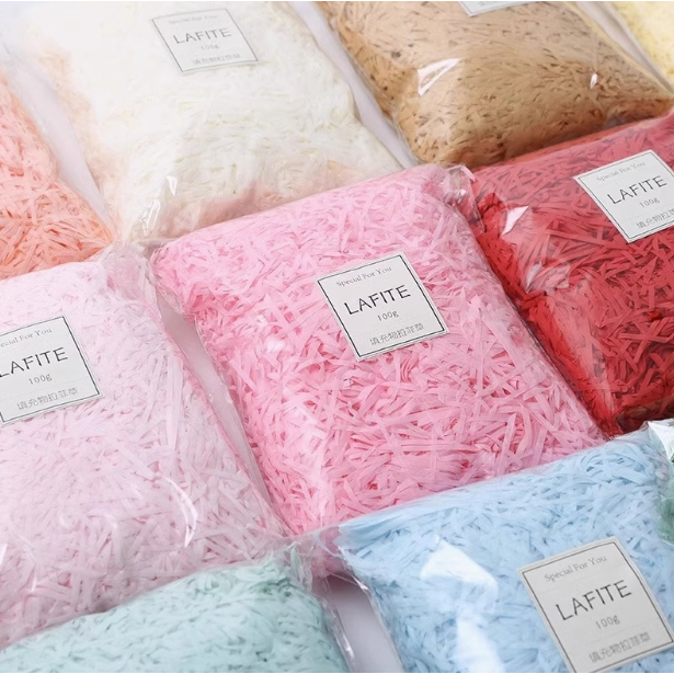 100g Colored Raffia Shredded Paper Silk Wedding Gift Box Filling Raffia ...