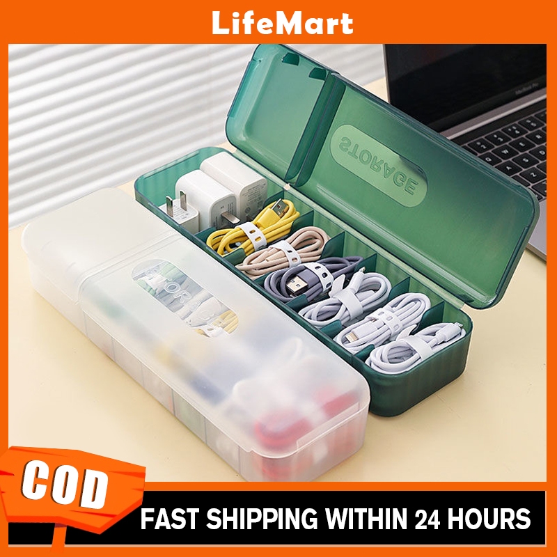 Cable Charger Storage Box Desktop Cable Management Box With Lid Easy ...