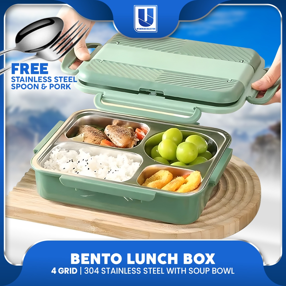 304 Stainless Steel 4-Grid Insulated Lunch Box with Utensils LeakProof ...