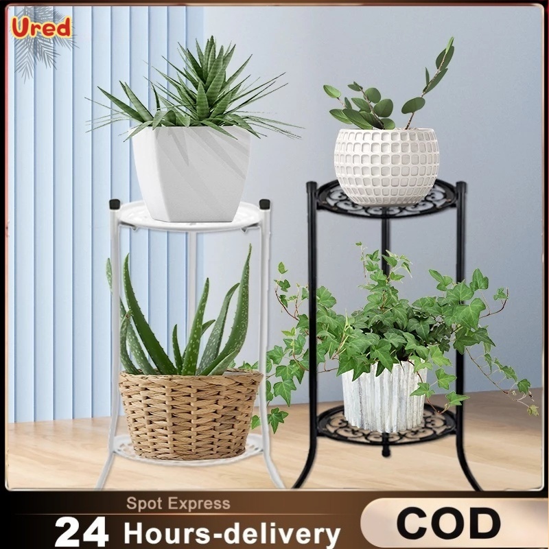 Plant Stand 2 Layers Metal Flower Pot Rack Round Iron Home Garden ...
