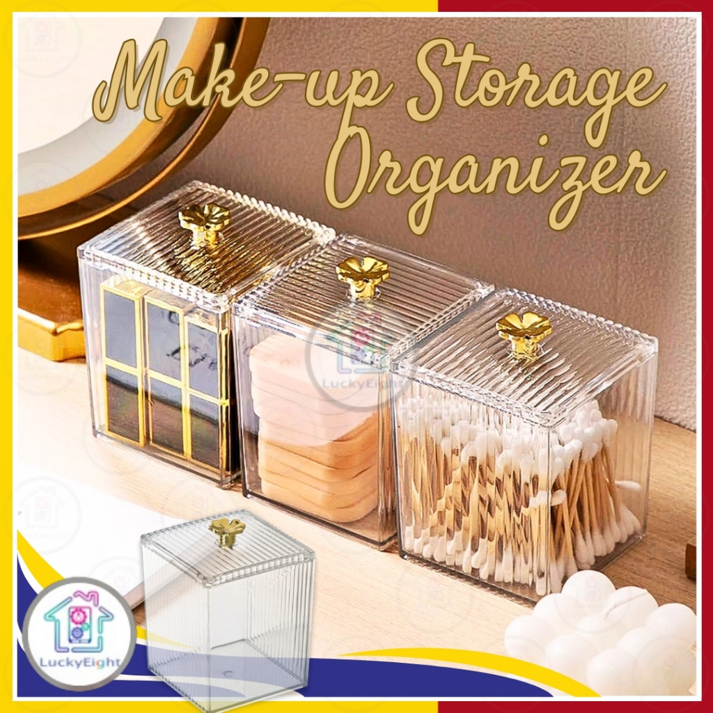 Transparent Single Tier Puff Storage Box Jar Cosmetic Makeup Organizer ...