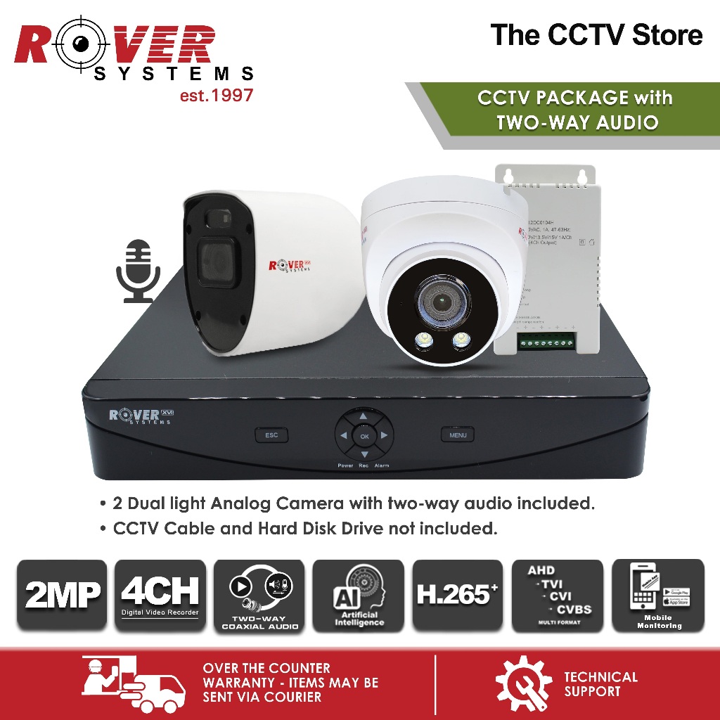 Rover Systems 4 Channel CCTV Package with AUDIO | 2* 2MP XVI DUAL LIGHT ...
